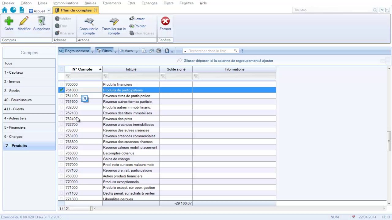 Tutoriel création des comptes de la classe 76 sur CIEL Comptabilité