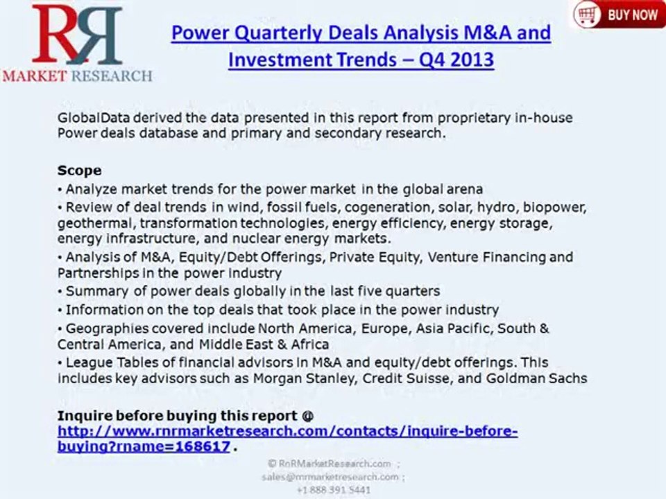 Power Industry Quarterly Deals Analysis and Investment Trends – Q4 2013