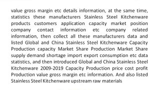 Stainless Steel Kitchenware around China & World - Market Size, Demand & Forecast to 2019