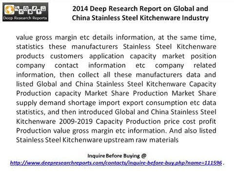 Stainless Steel Kitchenware around China & World - Market Size, Demand & Forecast to 2019