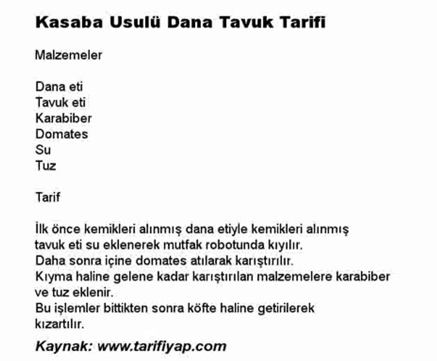 Kasaba Usulü Dana Tavuk Tarifi