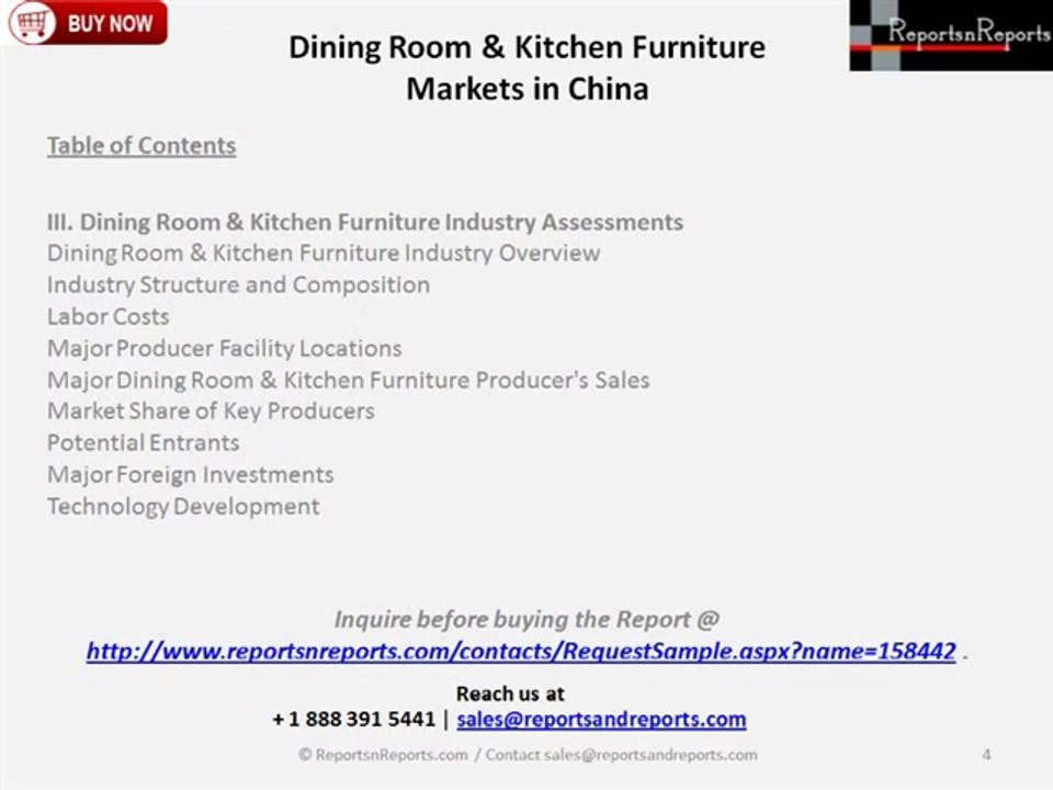 Dining Room & Kitchen Furniture Markets in China