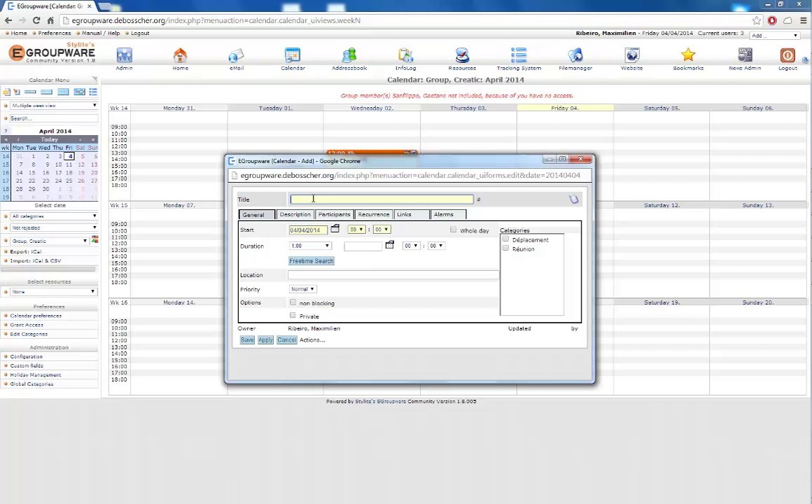 Démonstration d'utilisation d'Egroupware