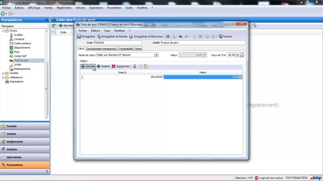 EBP devis Facturation Open Line : Paramétrage des tables