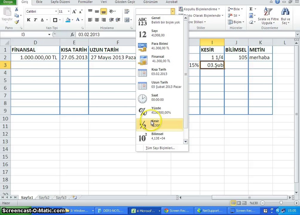 002 - Microsoft Excel 2010 - Hücre Biçimlendirme,Sayı Kategorileri