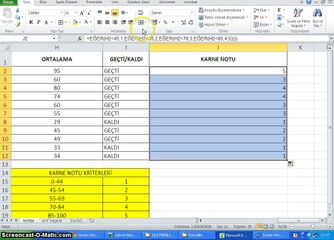 009- Microsoft Excel 2010 - Sınıf Başarısı Karne Notu Hesabı