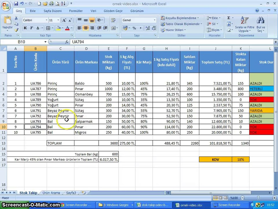 015-2 - Microsoft Excel 2010 - Stok Takip Ürün Arama Sayfası
