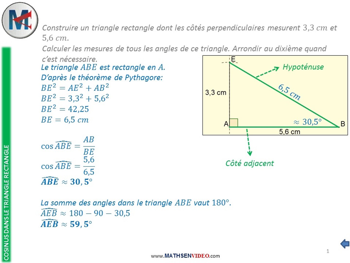 Calculer Le Coté D un Triangle Exercice: Calcul d'angle avec cosinus - Vidéo Dailymotion