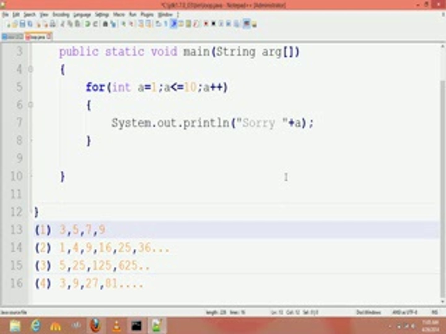 java programming tutorial 26 Simple for loop prog (sindhi)