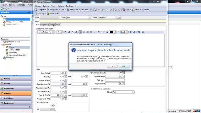 EBP Devis facturation Open Line : Les articles
