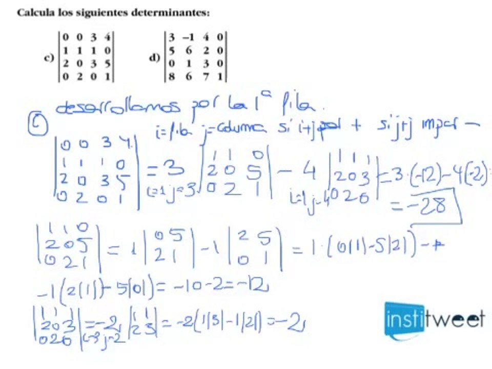 Matematicas bachillerato. Cálculo de determinantes