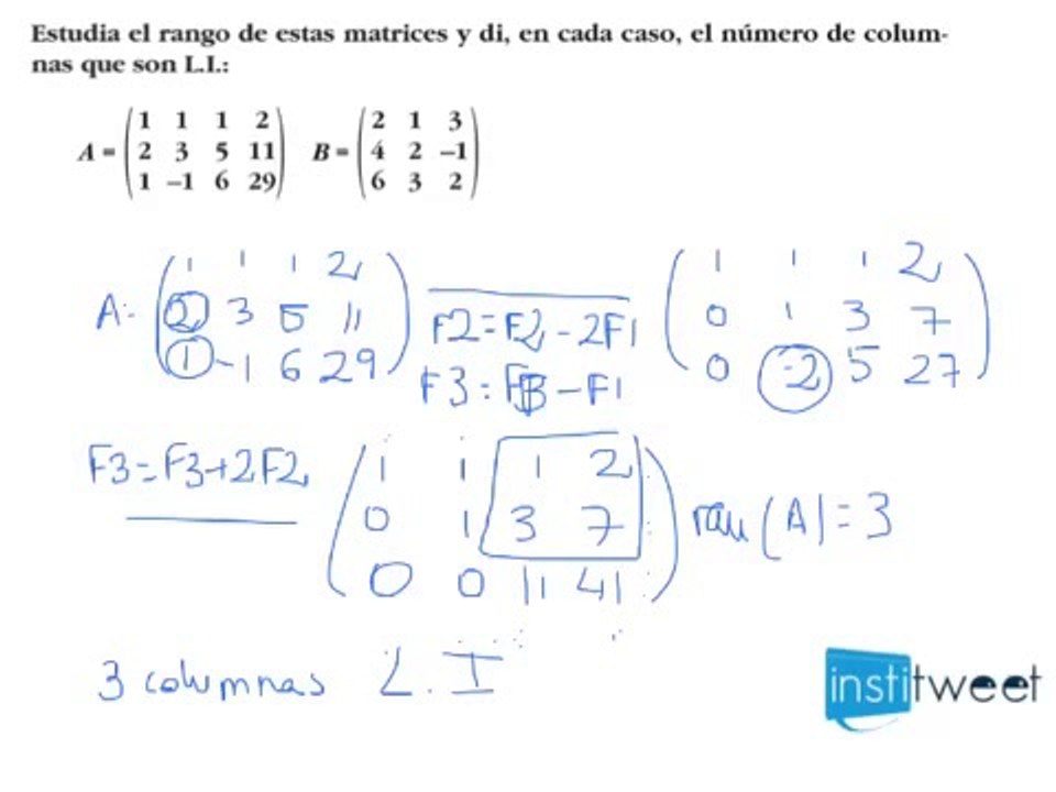 Ejemplo cómo calcular rango de una matriz. Matemáticas bachillerato - Vídeo  Dailymotion