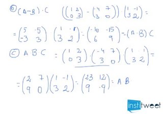 Ejemplo de producto, sumas y restas de matrices