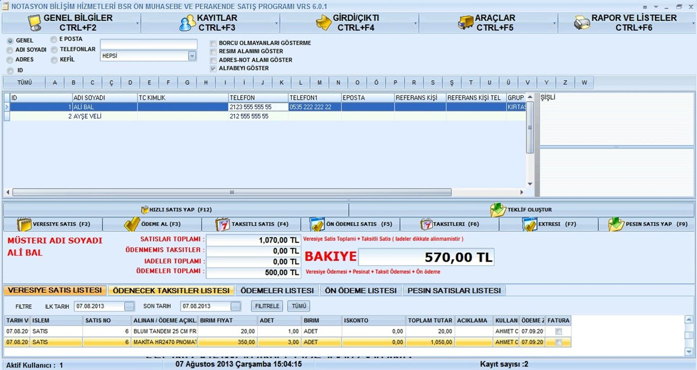 BSR Ön Muhasebe Programı - Veresiyeli Satış -