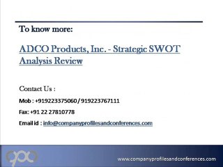 SWOT Analysis Review on ADCO Products, Inc.