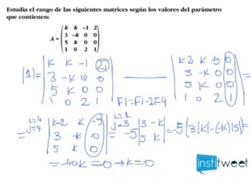 Determinantes. Calcular el rango