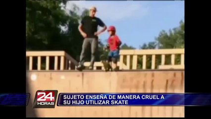Sujeto empujó a su hijo desde lo alto de una rampa para enseñarle skateborad