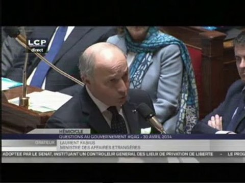 Syrie : Laurent Fabius répond à une question à l'Assemblée nationale (30/04/2014)