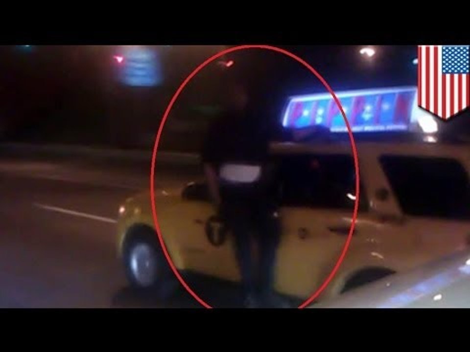 CAUGHT ON CAMERA: Drugged-up carjacker takes high-speed ride on side of New York cab