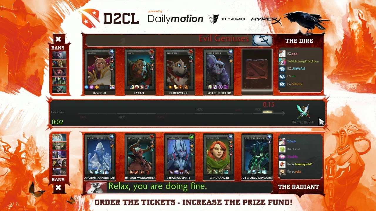 Evil Geniuses vs Relax Game 2 - Dota 2 Champions League - @DotaCapitalist & @ryuuboruzdota