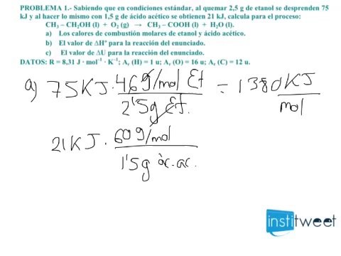 Madrid 2013 quimica Selectividad 2013 Calores de conbustión, entalpía y energía interna
