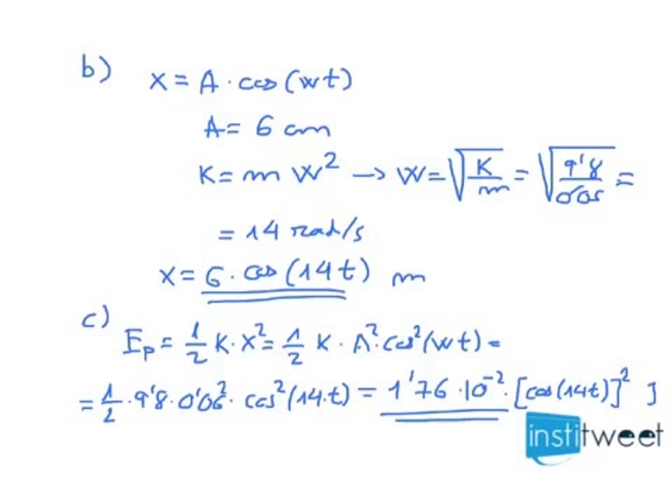 Calcula la constante del resorte y la ecuación del MAS