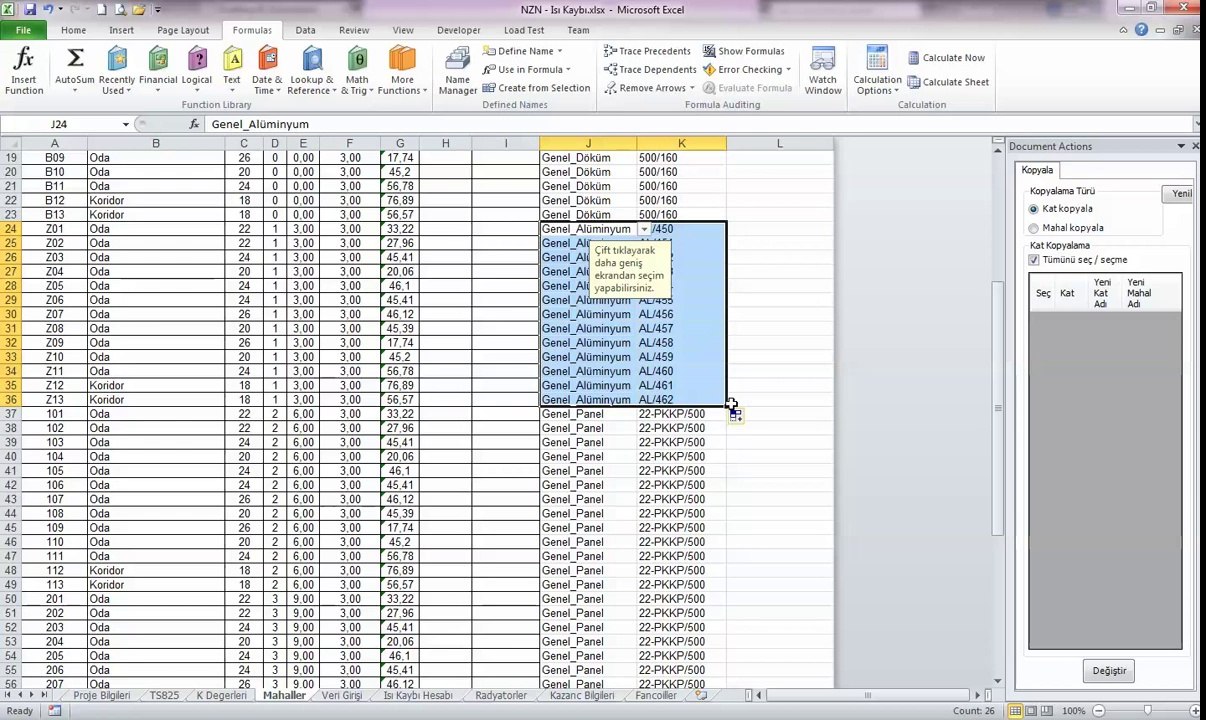 Kalorifer Tesisatı, bütün radyatörlerinin tek tuşla çizilmesi, mahal bilgilerinin yerleştirilmesi