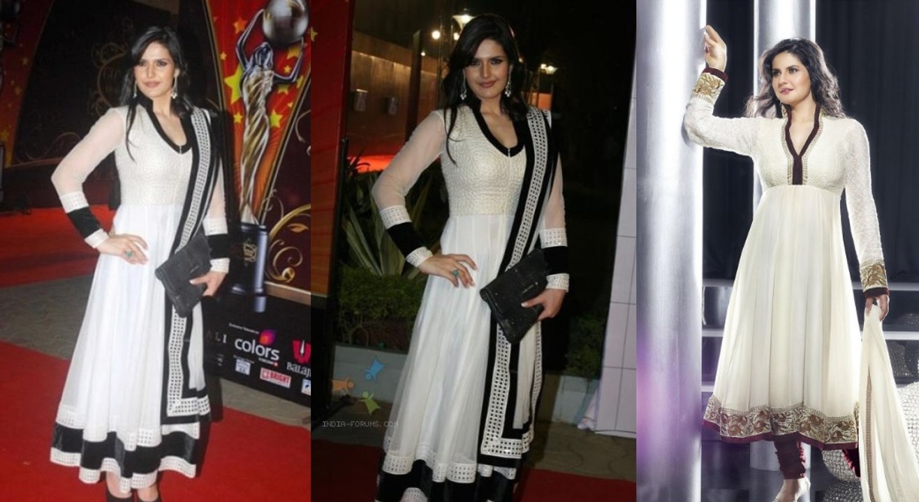 Zarine Khan in Transparent Full Sleeves Elegant White N Black Anarkali