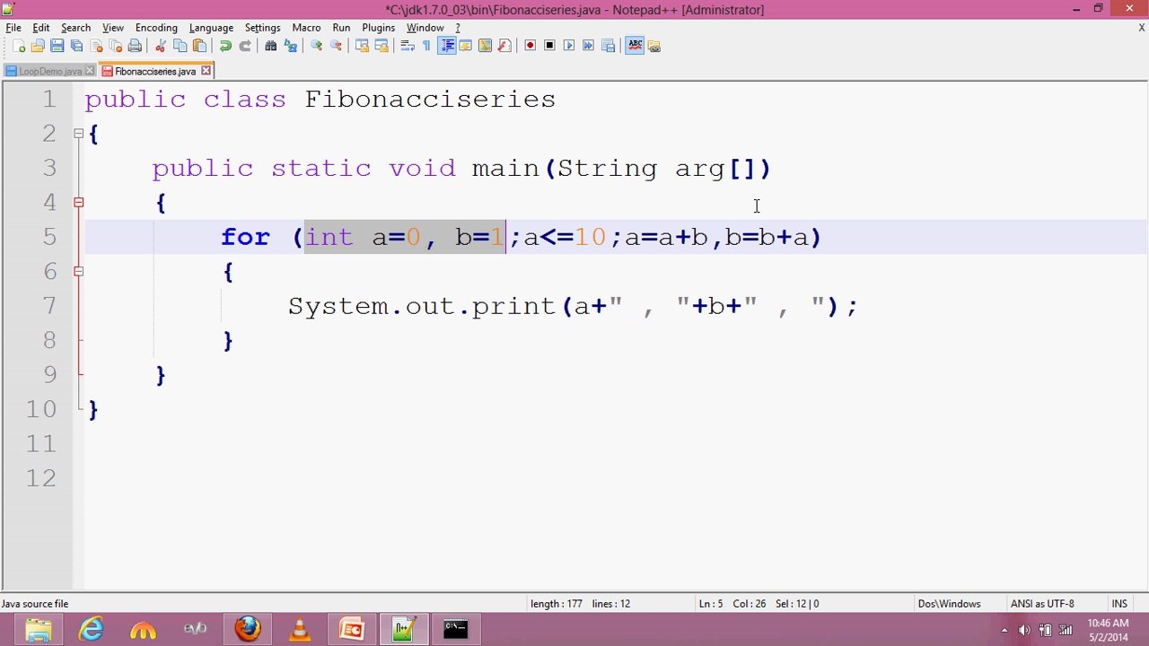 java programming tutorial 28 Fibonacci Series with for loop prog (sindhi)