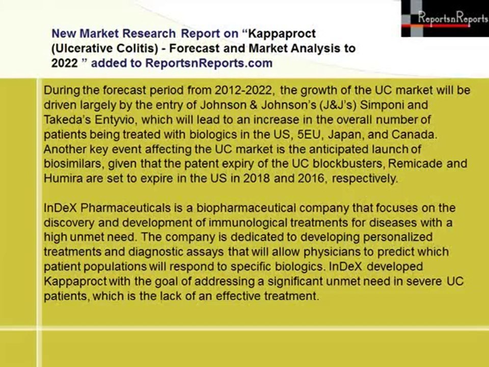 Ulcerative Colitis Market (Kappaproct) 2022 Forecast and Analysis