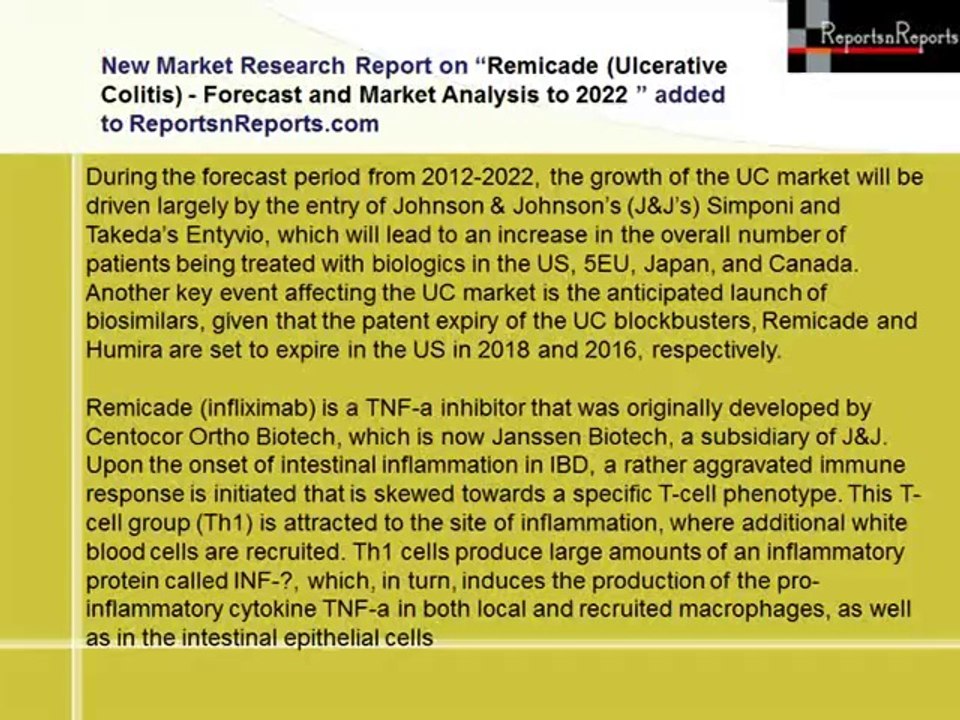 Ulcerative Colitis Market (Remicade) 2022 Forecasts and Anayl