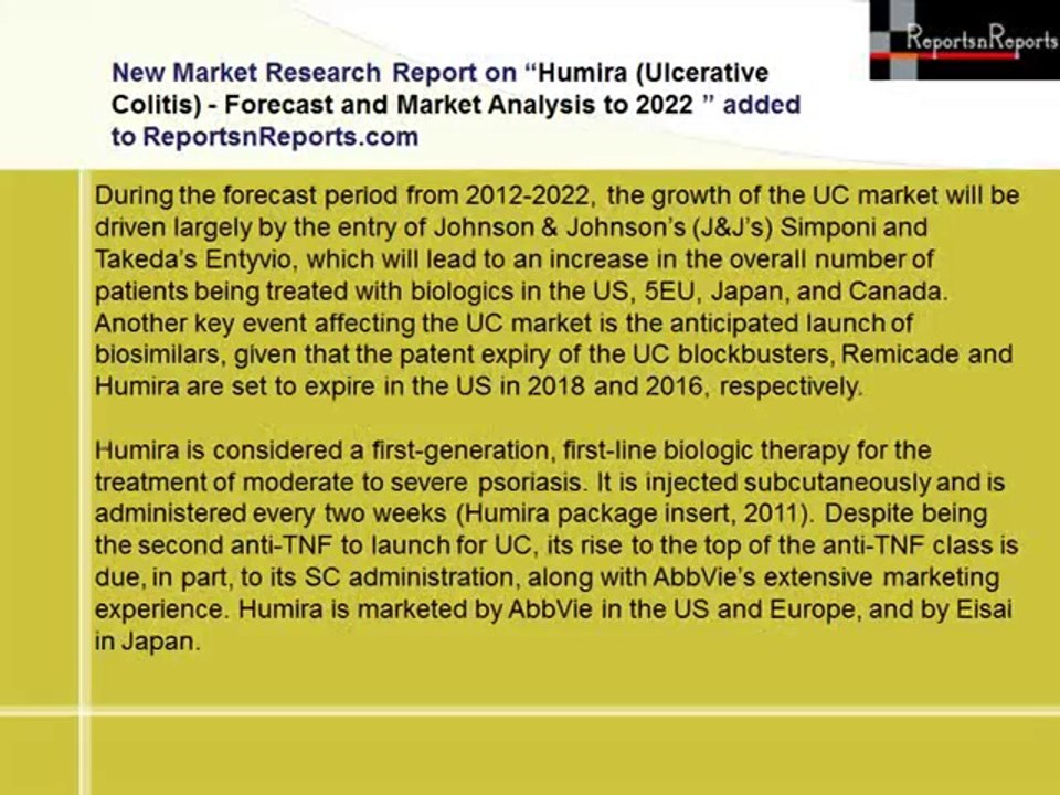 Ulcerative Colitis Market 2022 (Simponi) Forecasts and Analysis
