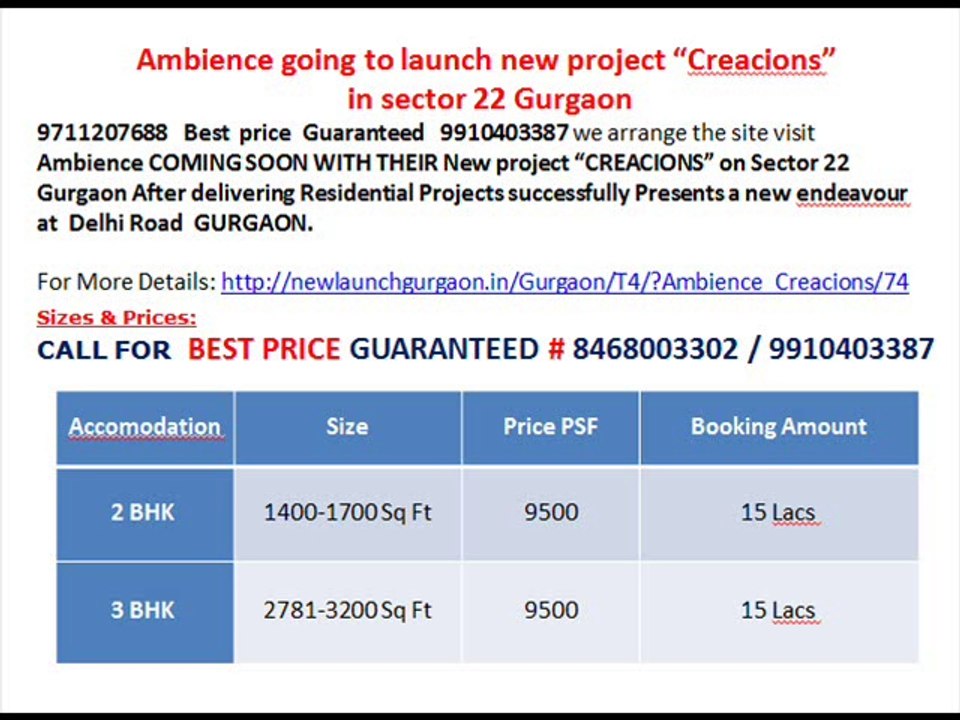 Ambience Creacions  Sector 22 Gurgaon @ 9910403387