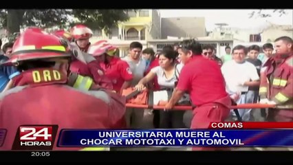 Comas: universitaria murió tras choque entre automóvil y mototaxi