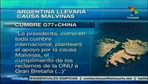 Argentina llevará reclamo de Islas Malvinas a la cumbre del G77 China