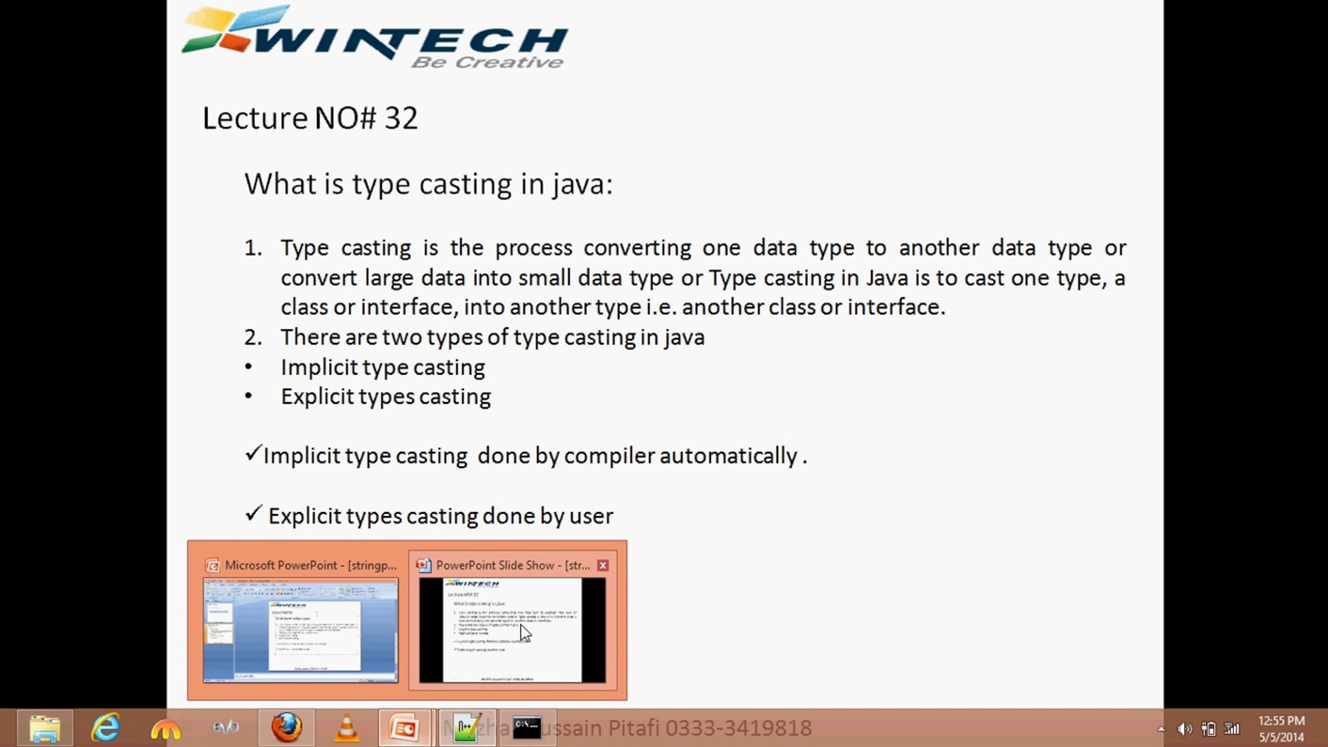 java programming tutorial 32 TypeCasting from sentence  (sindhi)