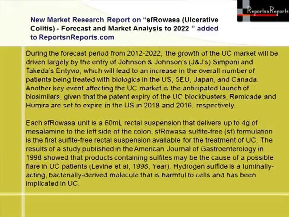 Ulcerative Colitis Market (sfRowasa) Forecast to 2022