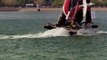 Amazing sailboat T-bone collision during Extreme Sailing Series 2014