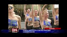 España: activistas de Femen protestan en toples contra partido conservador