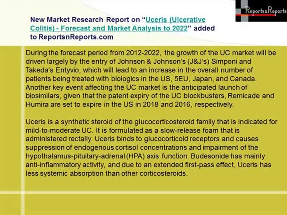 Ulcerative Colitis Market (Uceris) Forecasts 2022 and Analysis