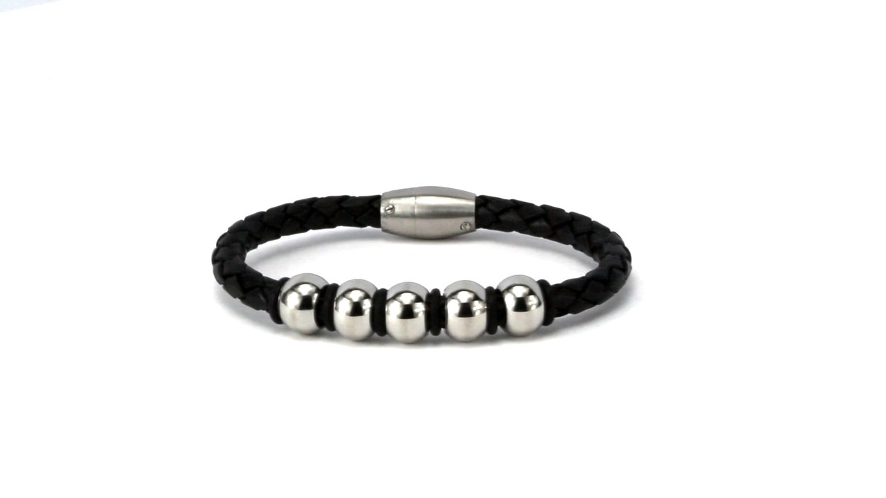 Triton Black Braided Bracelet with Silver Beads for Men