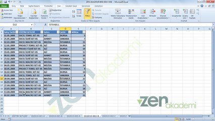 Excel'de filtreleme / Süzme işlemleri