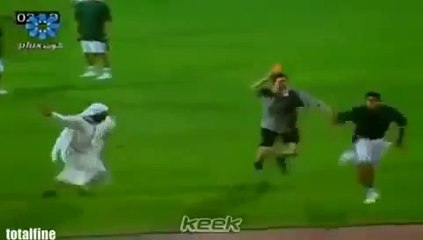 HILARIOUS!!! Arab coach trying to whip the opponent's player!