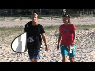 Lee-Anne Pace learns to surf with Mick Fanning