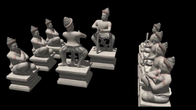 Le groupe de neuf statues monumentales, symbole de l'art khmer (EFEO)