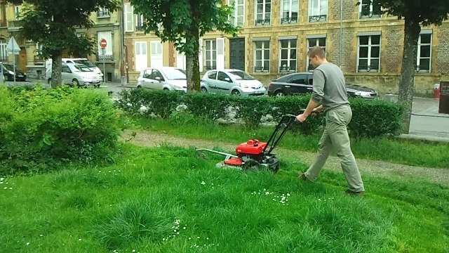 Guillaume Luczka (FN) tond la pelouse des espaces verts