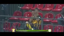 Un joueur de foot se rend dans les tribunes s'applaudir après un goal