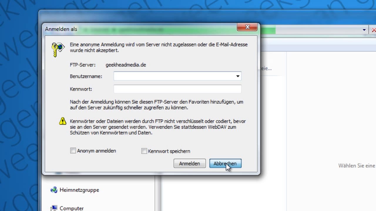 Windows Explorer als FTP Programm nutzen