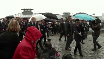 Promenade sous la pluie pour Hollande et Merkel