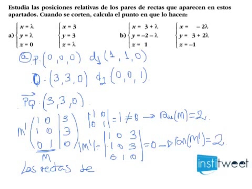Posición de pares de rectas y puntos de corte